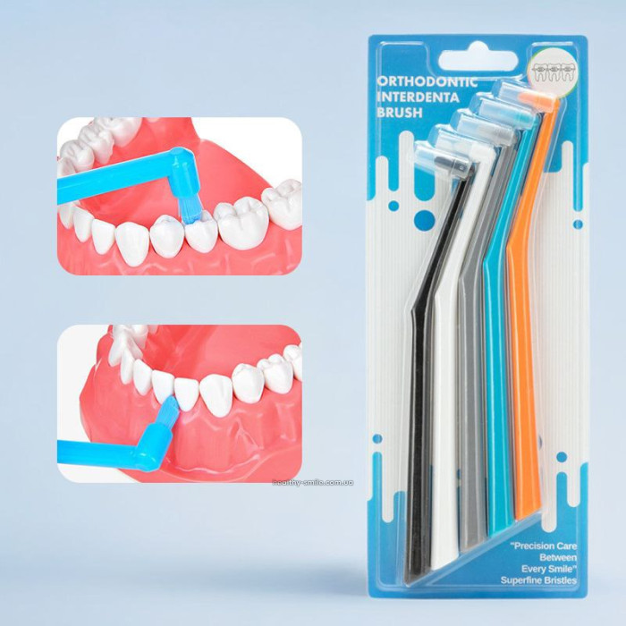 Set of mono-bristled toothbrushes, soft, (black, white, gray, blue, orange), 5 pcs.